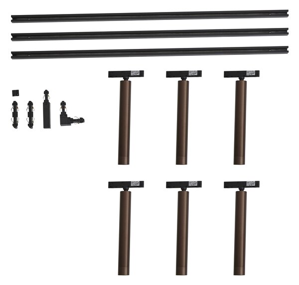 Sistem de iluminat pe șină modern negru cu 6 spoturi bronz închis monofazate - Slimline Avery