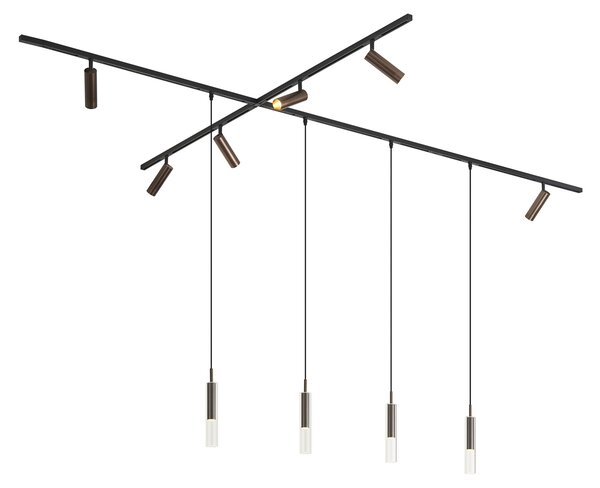 Sistem de iluminat pe șină modern negru cu 6 spoturi și 4 lumini suspendate bronz închis monofazat - Slimline Uzzy Loyce