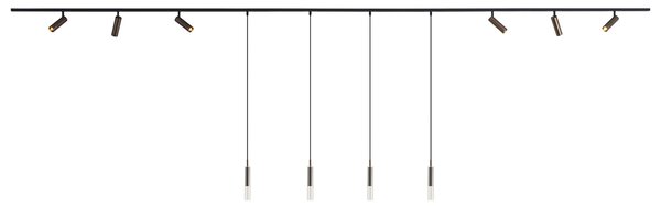 Sistem de iluminat pe șină modern negru cu 6 spoturi și 4 lumini suspendate bronz închis monofazat - Slimline Uzzy Loyce