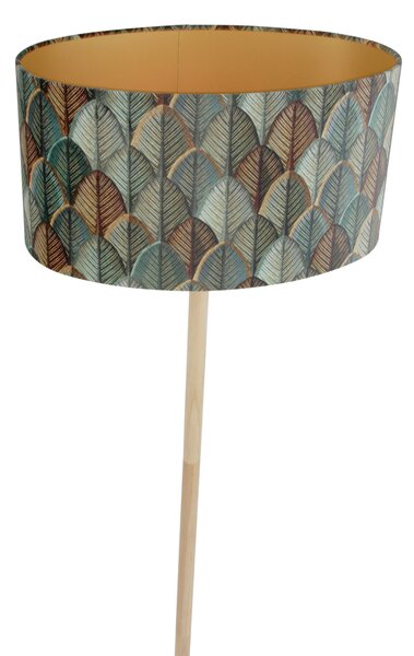 Lampă de podea din lemn cu abajur oval din catifea cu design de frunze 50cm - Mels