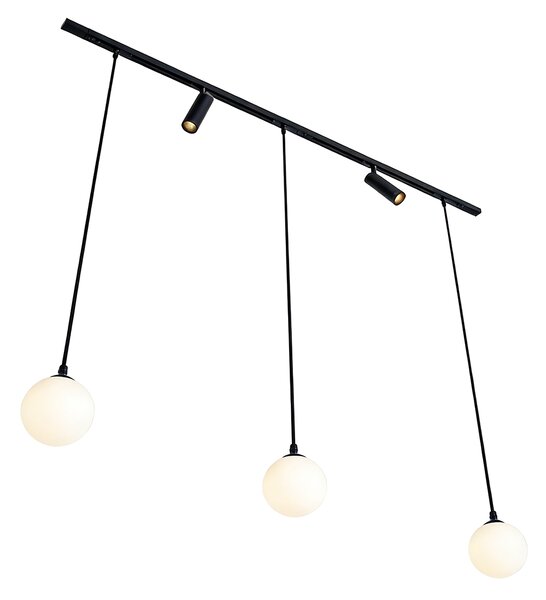 Sistem de iluminat pe șină modern negru cu 2 spoturi și 3 lumini suspendate monofazate - Slimline Uzzy Eira