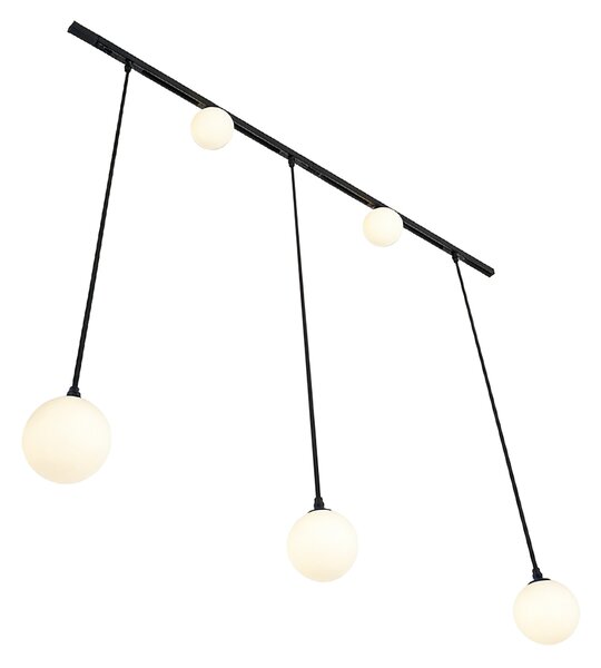 Sistem de iluminat cu șină modern negru cu 2 spoturi și 3 lumini suspendate monofazate - Slimline Eira