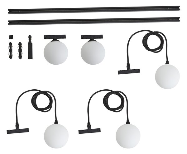 Sistem de iluminat cu șină modern negru cu 2 spoturi și 3 lumini suspendate monofazate - Slimline Eira