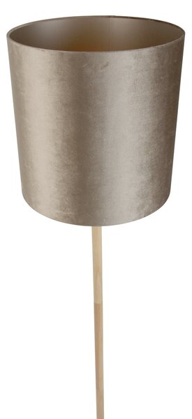 Lampă de podea din lemn cu abajur de catifea gri-maroniu 40cm - Mels