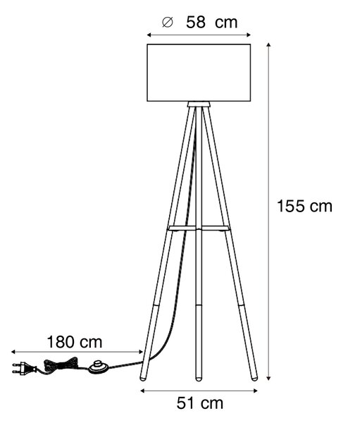 Lampă de podea cu trepied din lemn cu abajur verde 50cm - Lou