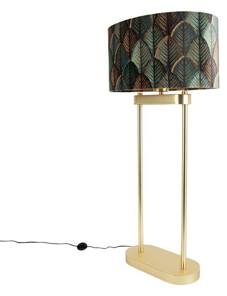 Lampă de podea din alamă cu abajur oval cu design de frunze și interior auriu 35cm - Thijmen