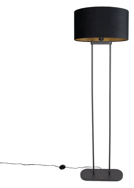 Lampă de podea neagră cu abajur oval negru 50cm - Thijmen
