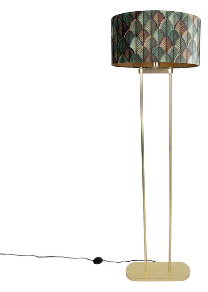 Lampă de podea din alamă cu abajur oval cu design cu frunze și interior auriu 50cm - Thijmen