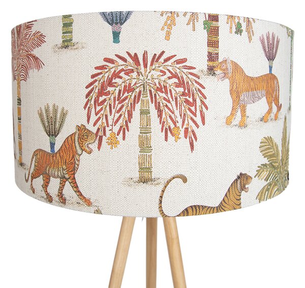 Lampă de podea cu trepied din lemn cu abajur multicolor cu imprimeu animalier 50cm - Lou