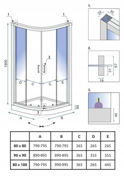 Rea Look, cabină de duș pătrată 80x100x190 cm, sticlă transparentă de 5 mm, profil cromat, REA-K7901