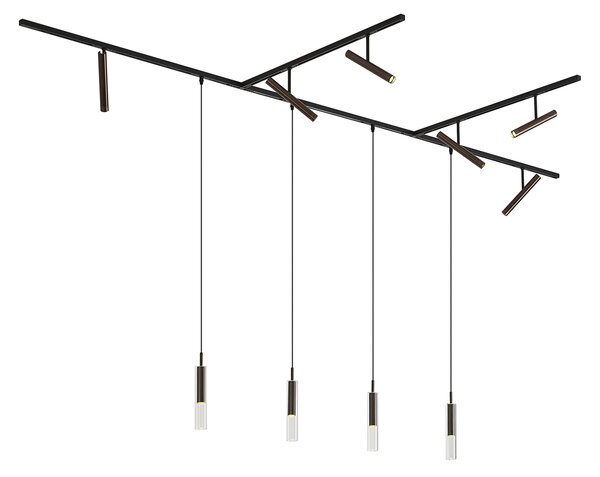 Sistem de iluminat pe șină modern negru cu 6 spoturi și 4 lumini suspendate bronz închis monofazat - Slimline Avery Loyce