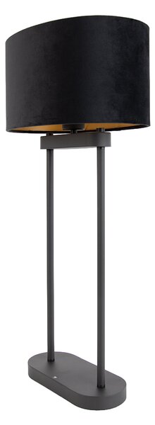 Lampă de masă neagră cu abajur oval negru 35cm - Thijmen