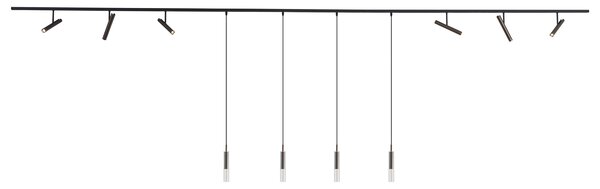 Sistem de iluminat pe șină modern negru cu 6 spoturi și 4 lumini suspendate bronz închis monofazat - Slimline Avery Loyce