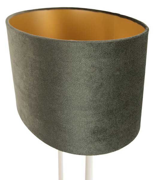 Lampă de masă bej cu abajur oval verde și interior auriu 35cm - Thijmen