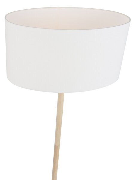 Lampă de podea din lemn cu abajur oval din in alb 50cm - Mels
