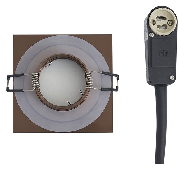 Set de 6 spoturi încastrate moderne bronz închis pătrat IP44 - Qure