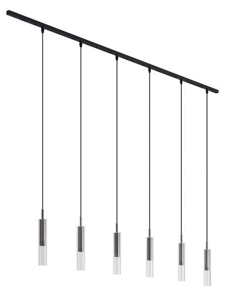 Sistem de iluminat cu șină modern negru cu 6 lămpi suspendate gunmetal monofazate - Slimline Loyce