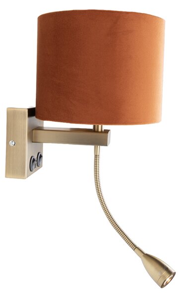 Lampă de perete bronz cu braț flexibil și abajur portocaliu cu interior auriu 18cm - Brescia Combi