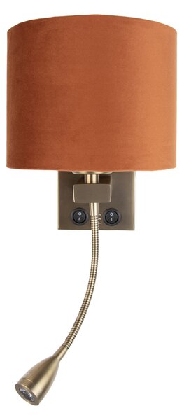 Lampă de perete bronz cu braț flexibil și abajur portocaliu cu interior auriu 18cm - Brescia Combi