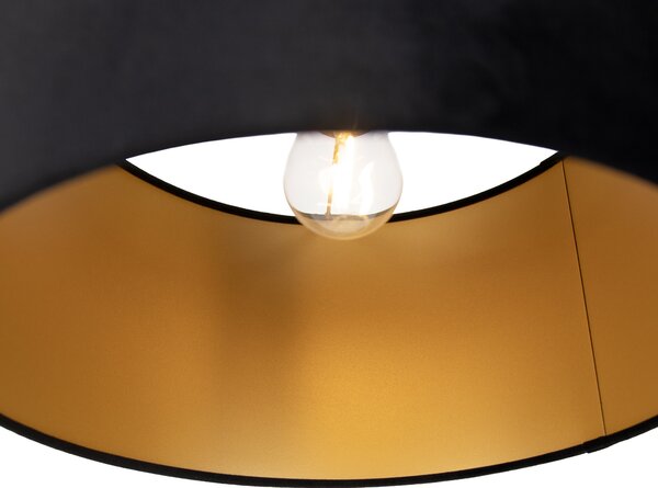 Lampă suspendată neagră cu ștecher și abajur negru cu interior auriu 35cm - Cavalux