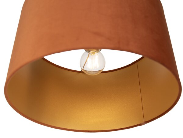 Lampă suspendată neagră cu ștecher și abajur portocaliu cu interior auriu 35cm - Cavalux