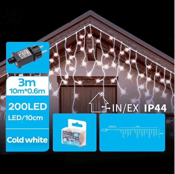 Brilagi - Ghirlandă LED pentru exterior, 200 LED, 8 funcții, 13x0,6m, IP44, alb rece