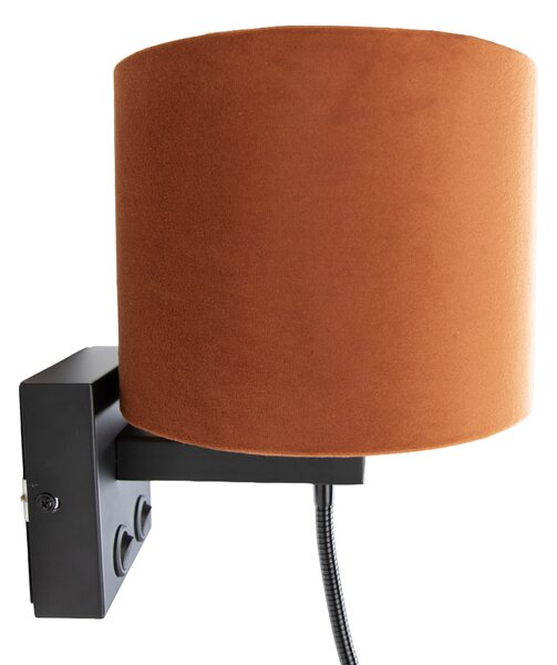 Wandlamp zwart met flexarm en kap oranje met gouden binnenkant 18cm - Brescia Combi