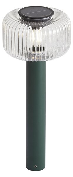 Stâlp de iluminat exterior modern verde cu sticlă canelată, cu LED solar IP65 - Ribble Mushroom
