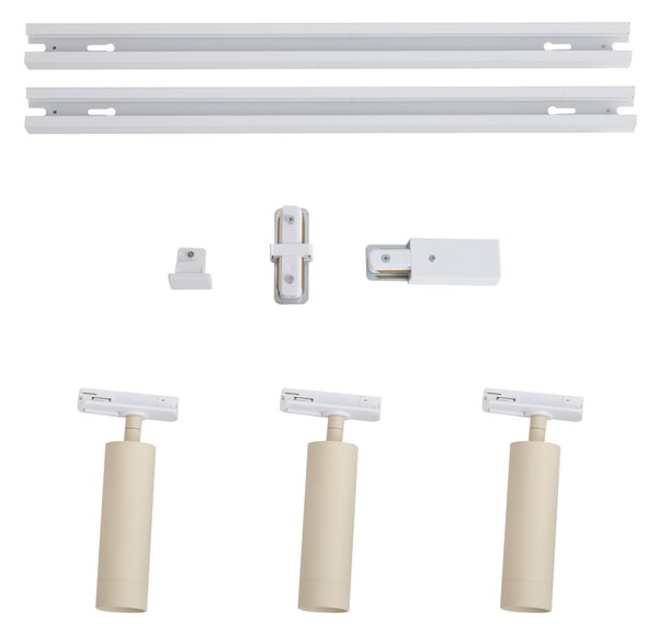 Sistem de iluminat cu șină modern cu 3 spoturi alb cu bej monofazat GU10 35mm - Iconic Jeana Luxe