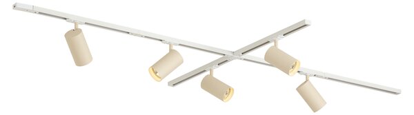 Sistem de iluminat cu șină modern cu 5 spoturi alb cu bej monofazat GU10 70mm - Iconic Jeana Luxe