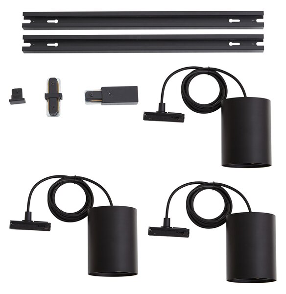 Sistem de iluminat cu șină modern cu 3 lumini suspendate negre monofazate - Iconic Holt