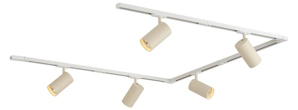 Sistem de iluminat cu șină modern cu 5 spoturi alb cu bej monofazat GU10 70mm - Iconic Jeana Luxe