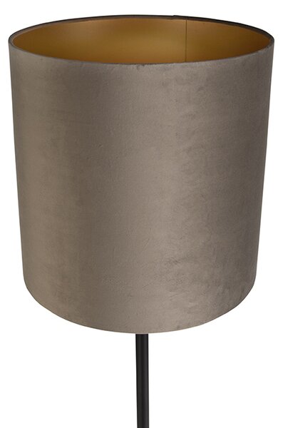 Lampă de podea neagră cu abajur din catifea taupe și auriu 40 cm - Simplo