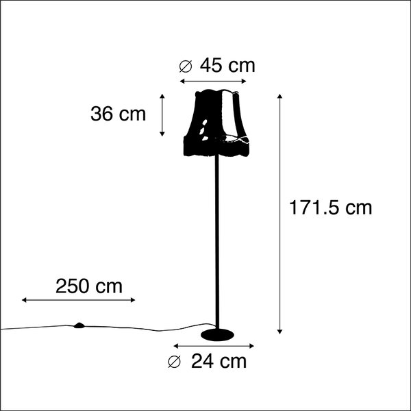 Lampă de podea retro neagră cu abajur auriu în stil bunicuță 45 cm - Simplo
