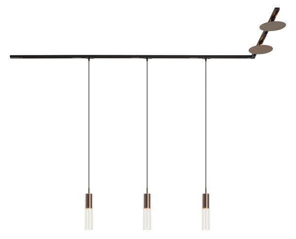 Sistem de iluminat pe șină modern negru cu 3 lămpi suspendate și 2 plafoniere bronzate monofazate - Iconic Lloyd Pulley