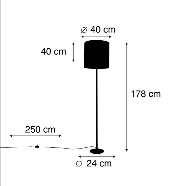 Lampă de podea neagră cu abajur din catifea cu motive de păun auriu 40 cm - Simplo