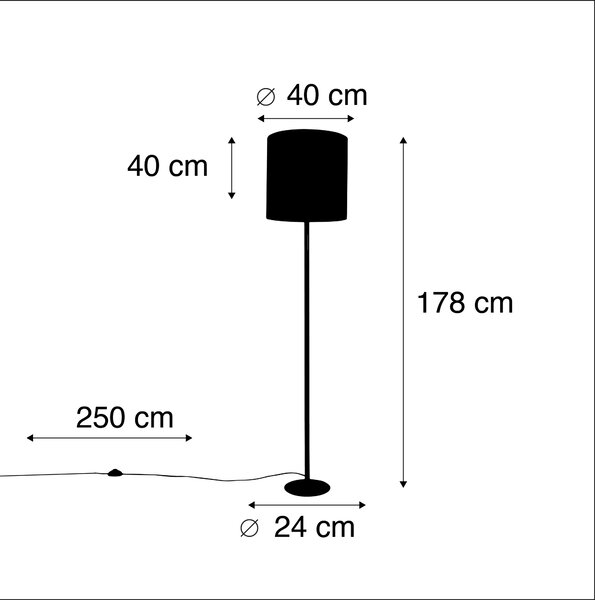 Lampă de podea neagră cu abajur din catifea roz cu auriu 40 cm - Simplo