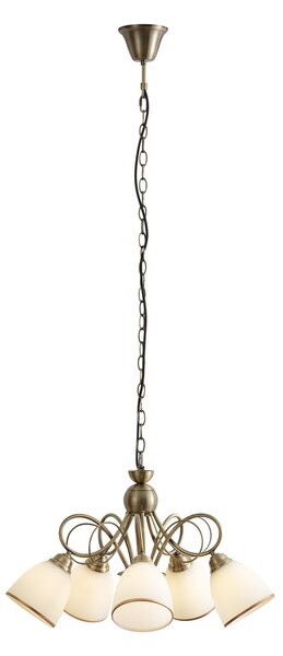 Lampă suspendată clasică bronz cu sticlă opal 5 lumini - Katarina