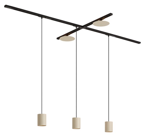 Sistem de iluminat pe șină modern negru cu 3 lămpi suspendate și 2 plafoniere bej monofazate - Iconic Holt Pulley