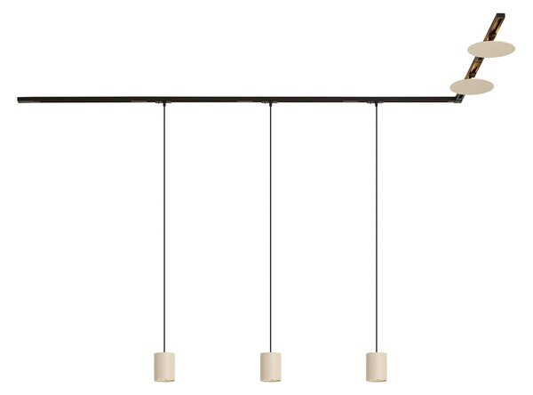 Sistem de iluminat pe șină modern negru cu 3 lămpi suspendate și 2 plafoniere bej monofazate - Iconic Holt Pulley