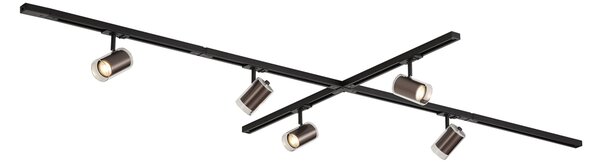 Sistem de iluminat pe șină modern negru cu 5 spoturi bronz închis monofazate - Iconic Lloyd