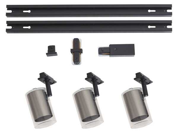 Sistem de iluminat pe șină modern negru cu 3 spoturi gunmetal monofazate - Iconic Lloyd