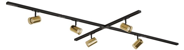 Sistem de iluminat pe șină modern negru cu 5 spoturi aurii monofazate - Iconic Lloyd