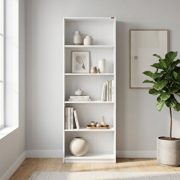 Biblioteca Adore Nurdan, 5 rafturi, 58x170x23 cm Alb