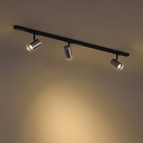 Sistem de iluminat pe șină modern negru cu 3 spoturi gunmetal monofazate - Iconic Lloyd