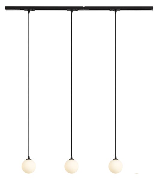 Sistem de iluminat pe șină modern negru cu 3 lumini suspendate albe monofazate - Iconic Perle