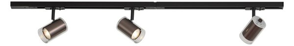 Sistem de iluminat pe șină modern negru cu 3 spoturi bronz închis monofazate - Iconic Lloyd