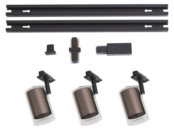 Sistem de iluminat pe șină modern negru cu 3 spoturi bronz închis monofazate - Iconic Lloyd