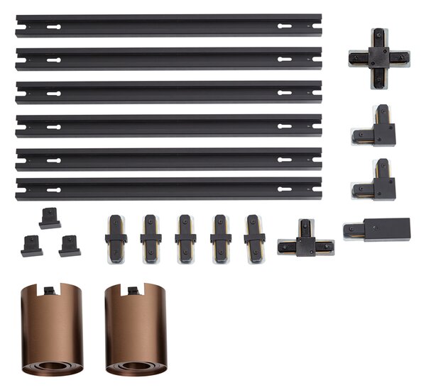 Sistem de iluminat pe șină modern negru cu 2 spoturi bronz închis monofazate - Iconic Rondoo Up