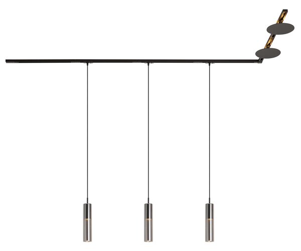 Sistem de iluminat pe șină modern negru cu 3 lumini suspendate și 2 plafoniere monofazate - Iconic Lloyd Pulley